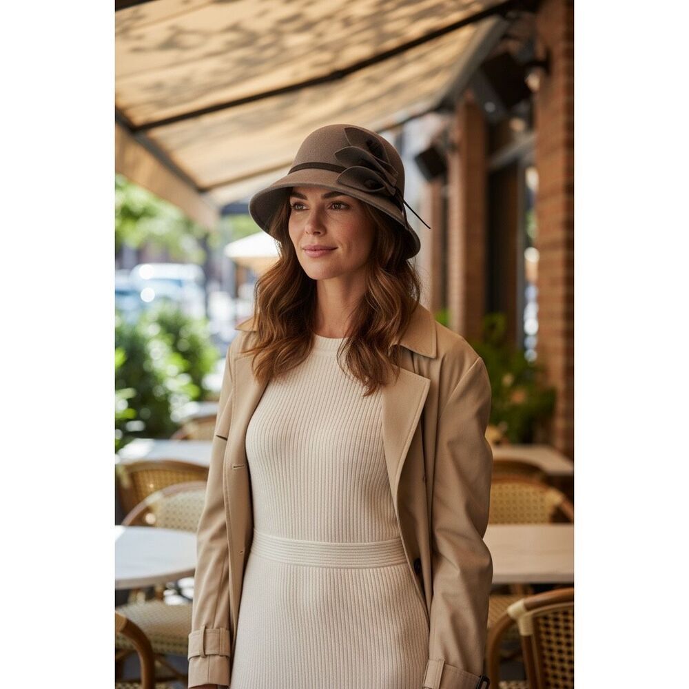 Women Vintage Brown Wool Round Fedora Bow Cloche Derb Felt Bowler Cap Hat Trendy